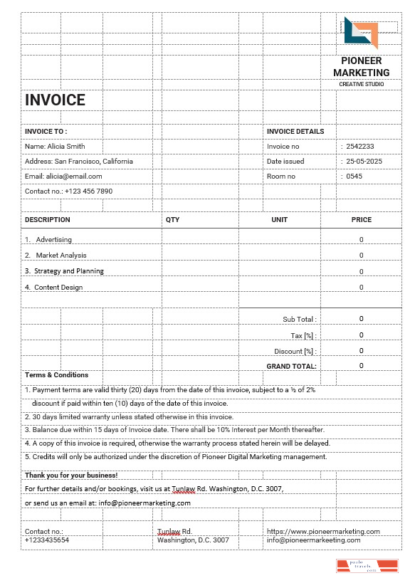 Marketing Agency Invoice Template PSD template